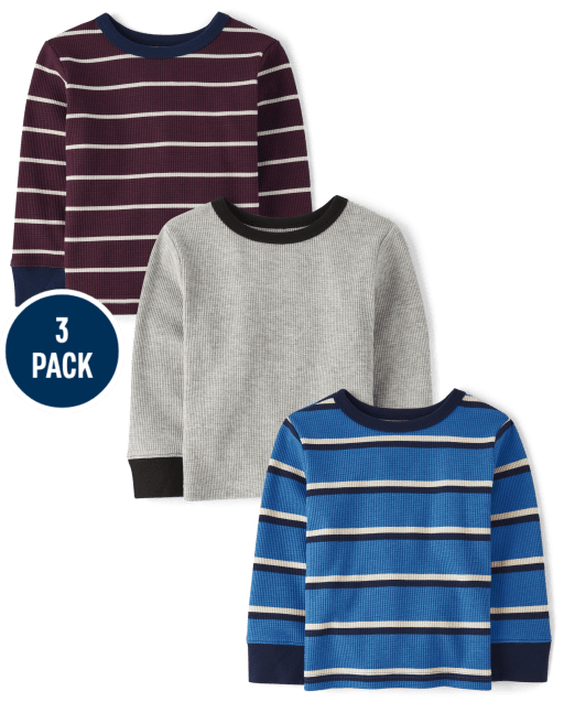 Baby And Toddler Boys Striped Thermal Tops 3-Pack