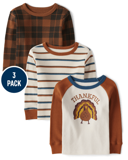 Baby And Toddler Boys Thankful Thermal Top 3-Pack