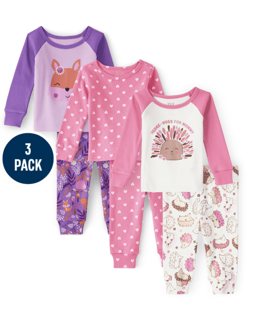 Baby And Toddler Girls Chipmunk Snug Fit Cotton Pajamas 3-Pack