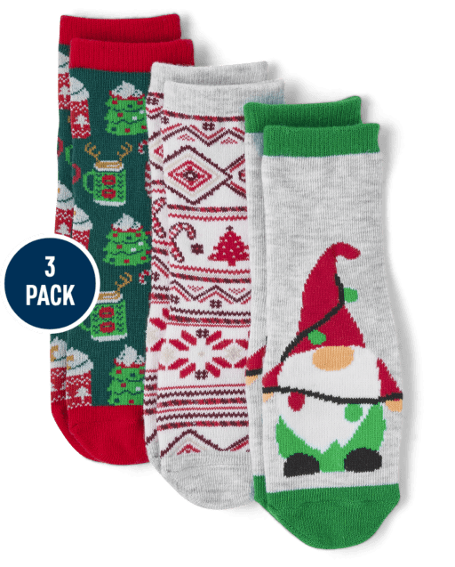 Unisex Baby And Toddler Matching Family Gnome Crew Socks 3-Pack