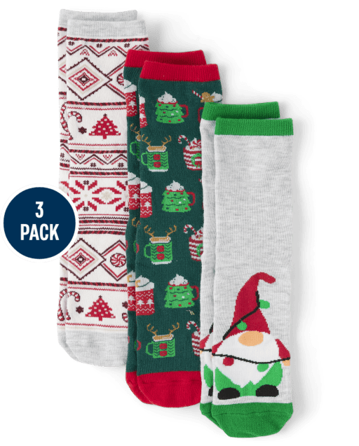 Unisex Adult Matching Family Gnome Crew Socks 3-Pack
