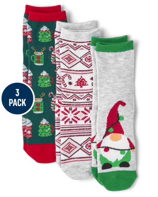 Unisex Kids Matching Family Gnome Crew Socks 3-Pack