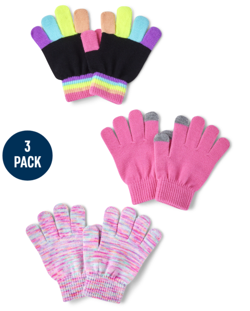Lot de 3 gants arc-en-ciel pour textos pour filles