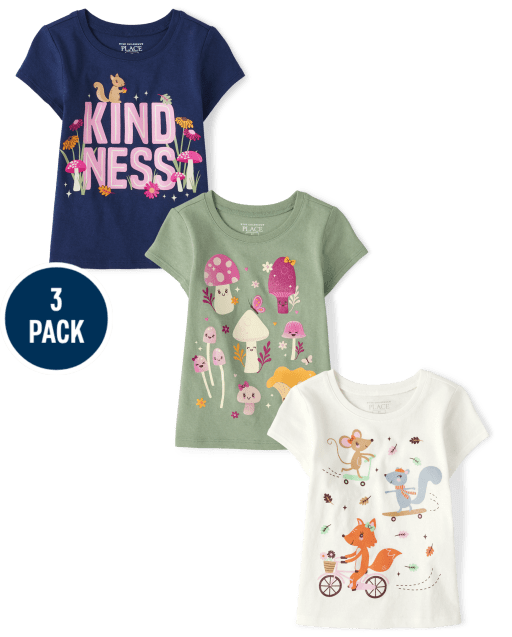 Baby And Toddler Girls Kindness Graphic Tee 3-Pack