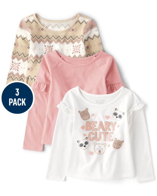 Toddler Girls Bear Top 3-Pack