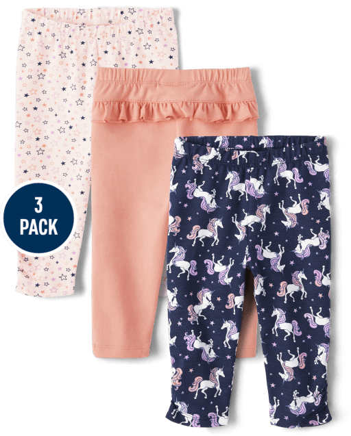 Baby Girls Unicorn Ruffle Leggings 3-Pack