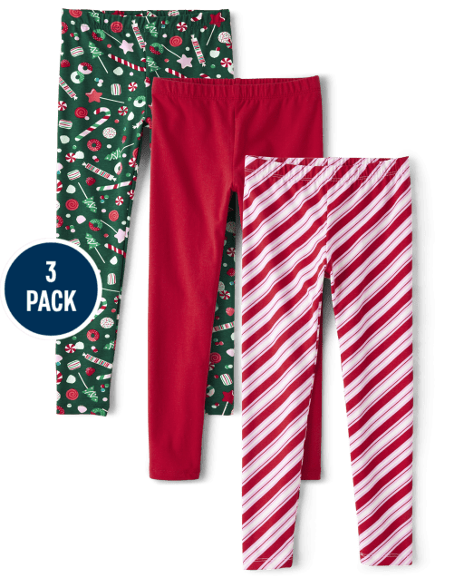 Girls Christmas Candy Leggings 3-Pack