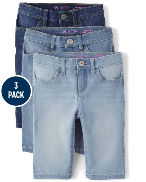 Girls Stretch Denim Skimmer Shorts 3-Pack
