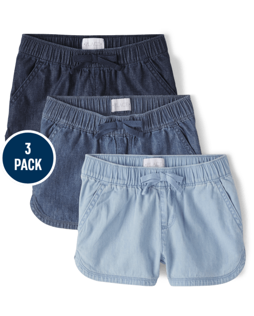 Girls Chambray Pull On Shorts 3-Pack