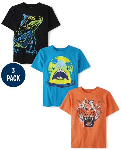 Pack de 3 camisetas con estampado de animales para niño