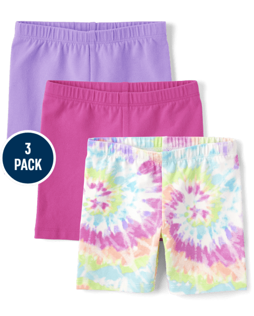 Toddler Girls Rainbow Tie Dye Bike Shorts 3-Pack