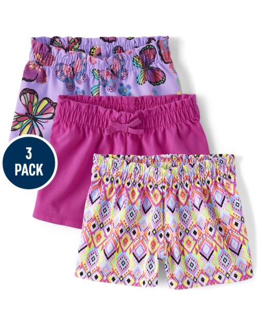 Toddler Girls Butterfly Paperbag Waist Shorts 3-Pack