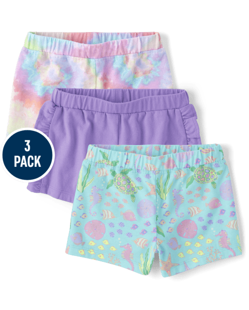 Toddler Girls Rainbow Tie Dye Ruffle Shorts 3-Pack