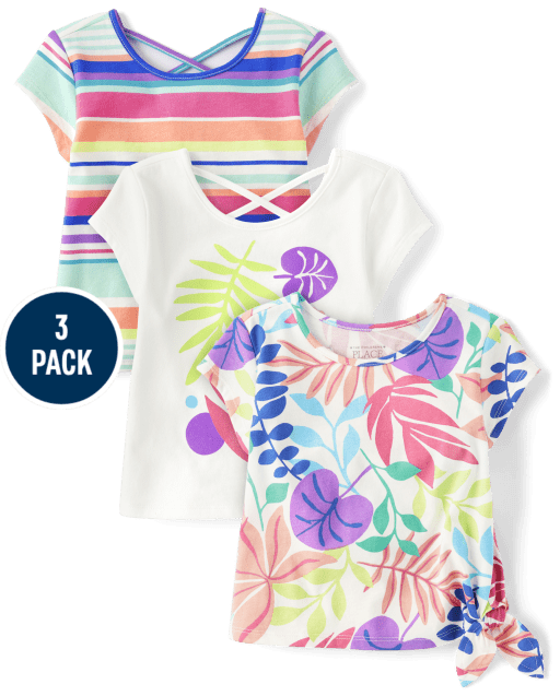 Toddler Girls Tropical Leaf Top 3-Pack
