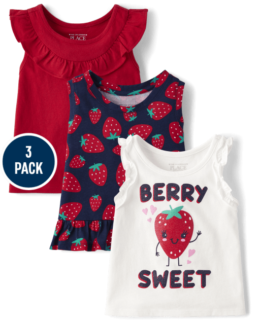 Toddler Girls Strawberry Tank Top 3-Pack