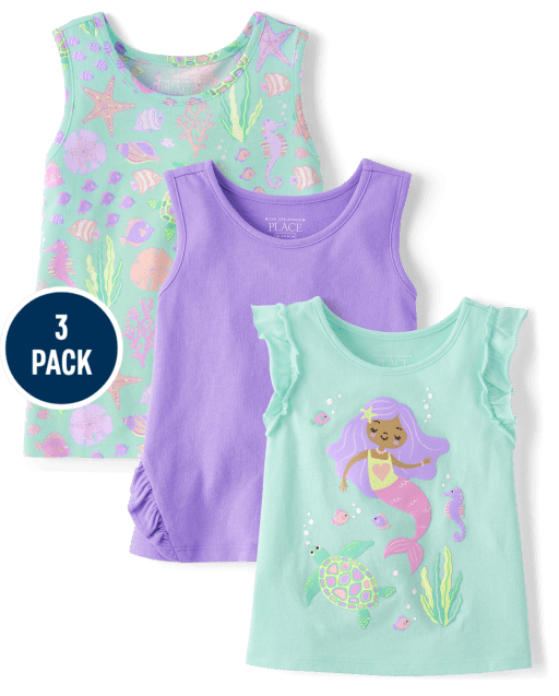 Toddler Girls Mermaid Tank Top 3-Pack