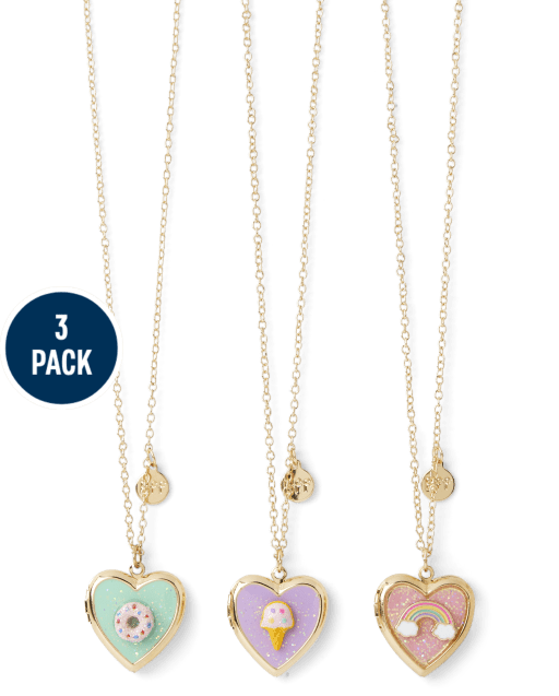 Paquete de 3 collares con medallón BFF de arcoíris para niñas