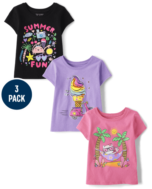 Baby And Toddler Girls Summer Graphic Tee 3-Pack