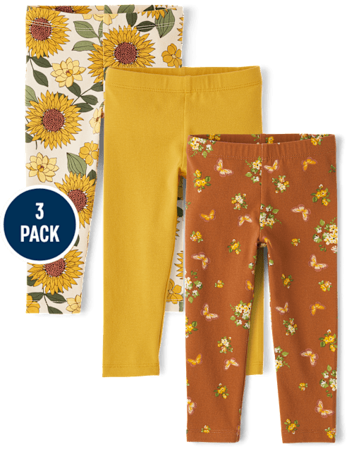 Toddler Girls Sunflower Leggings 3-Pack
