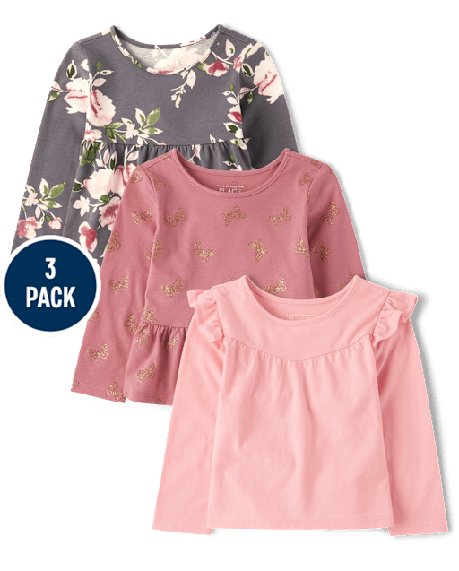 tout-petit, fille Scintillant Papillon Top 3-Pack
