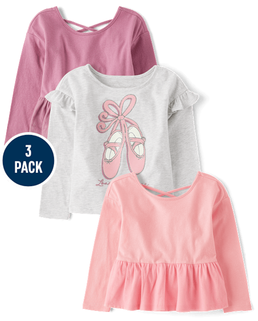 Toddler Girls Ballerina Peplum Top 3-Pack