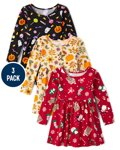 Toddler Girls Holiday Everyday Dress 3-Pack