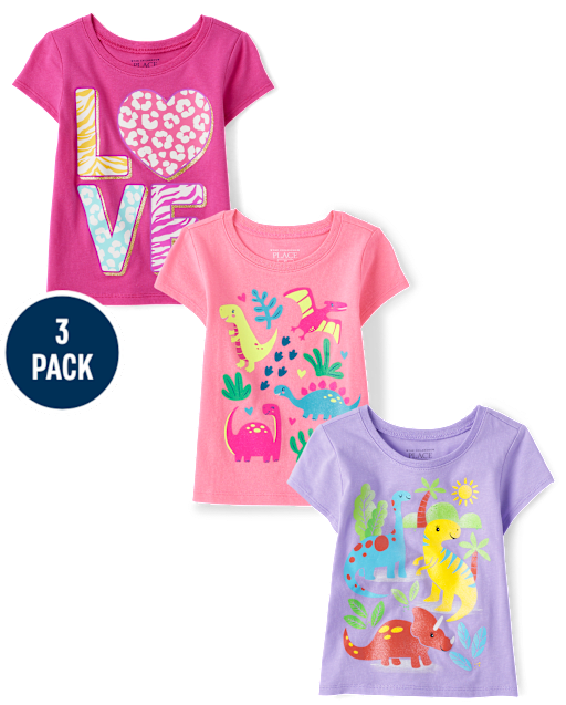 Baby And Toddler Girls Dino Graphic Tee 3-Pack