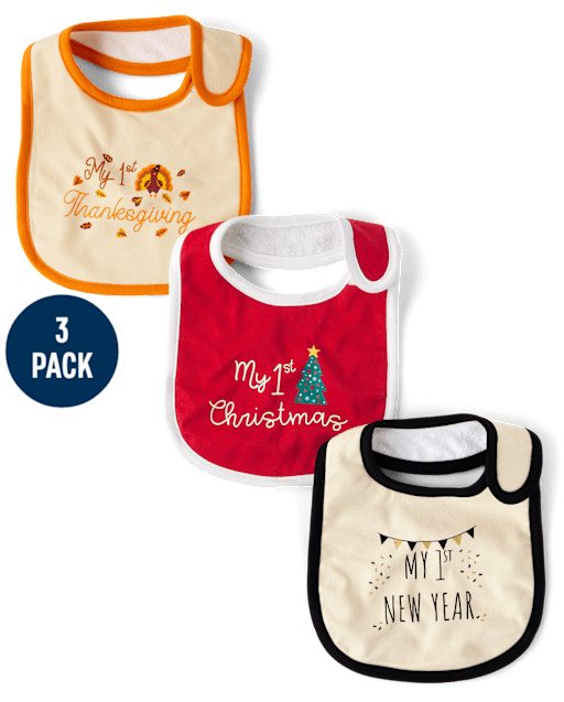 Unisex Baby First Holiday Bib 3-Pack