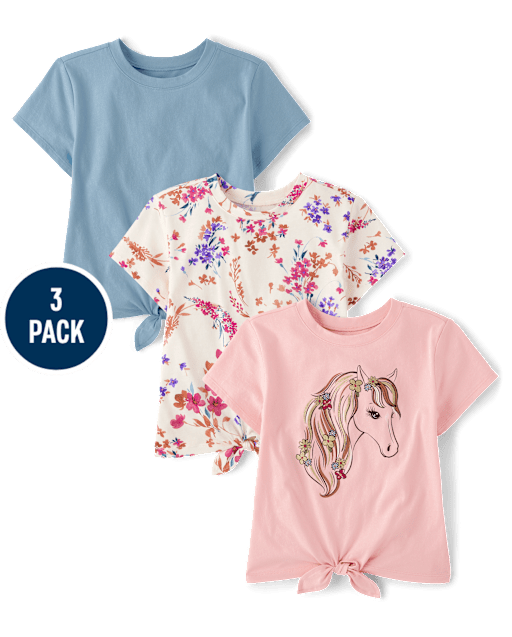 Girls Print Tie Front Top 3-Pack