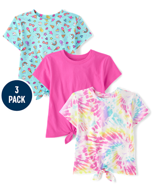 Girls Print Tie Front Top 3-Pack