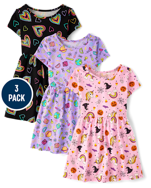 Girls Print Everyday Dress 3-Pack