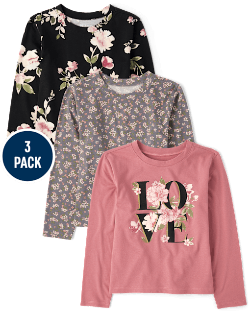 Lot de 3 t-shirts à fleurs pour fille