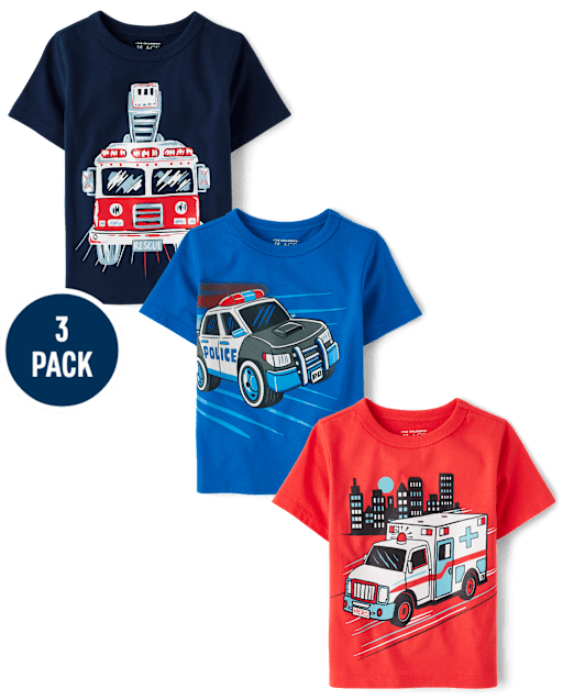 Baby And Toddler Boys Rescue Vehicle Graphic Tee 3-Pack