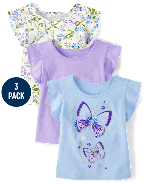 Toddler Girls Butterfly Flutter Top 3-Pack