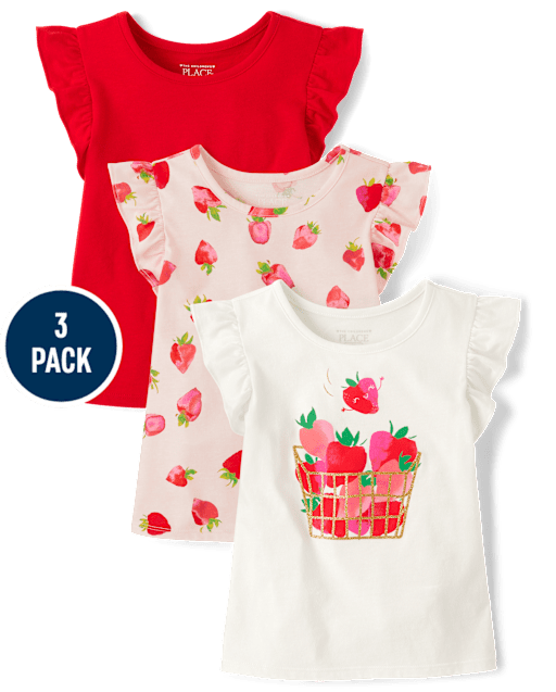 Toddler Girls Strawberry Flutter Top 3-Pack