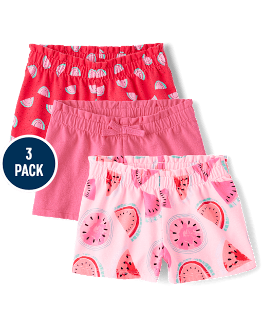 Toddler Girls Watermelon Paperbag Waist Shorts 3-Pack