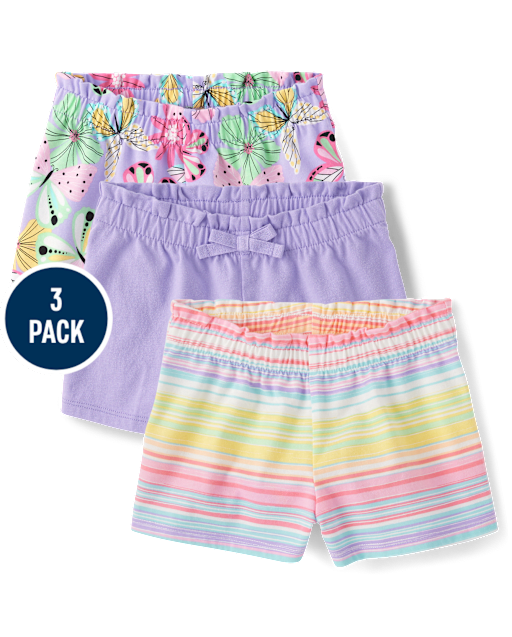 Toddler Girls Butterfly Paperbag Waist Shorts 3-Pack