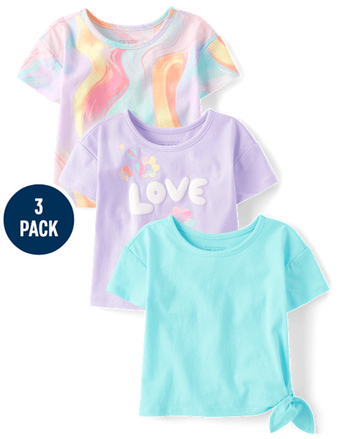 Toddler Girls Rainbow Marble Top 3-Pack