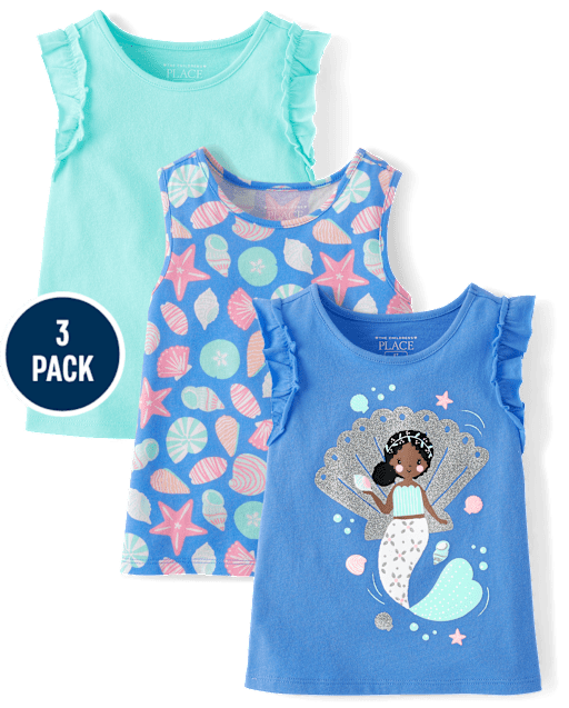Lot de 3 débardeurs à volants imprimés pour petites filles