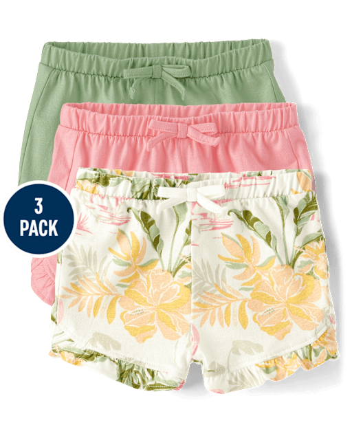 Baby Girls Tropical Ruffle Shorts 3-Pack