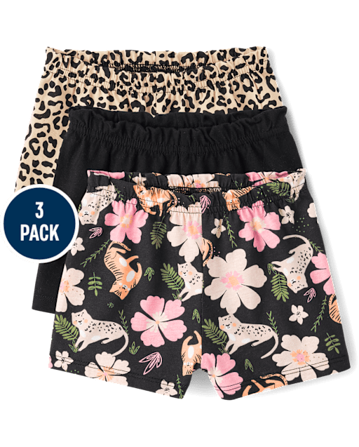 Baby Girls Leopard Paperbag Waist Shorts 3-Pack