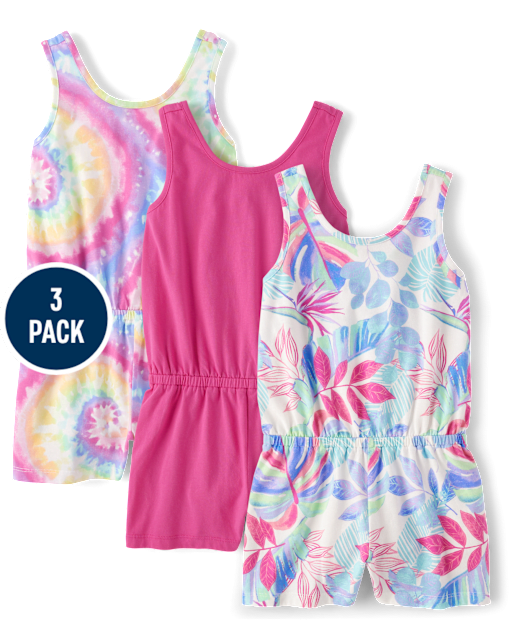 Girls Print Romper 3-Pack
