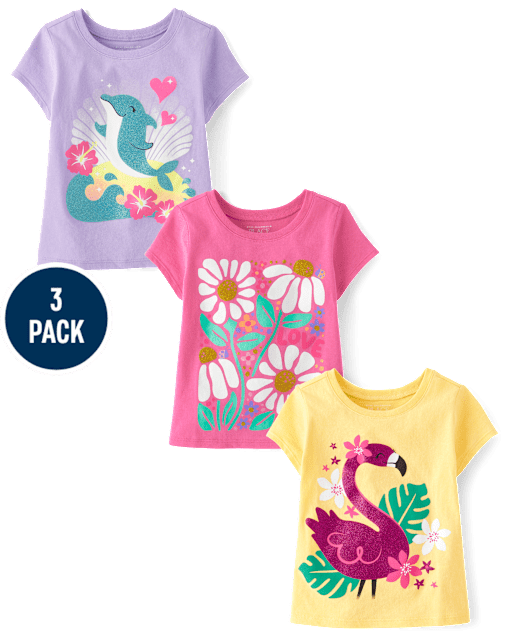 Baby And Toddler Girls Summer Graphic Tee 3-Pack