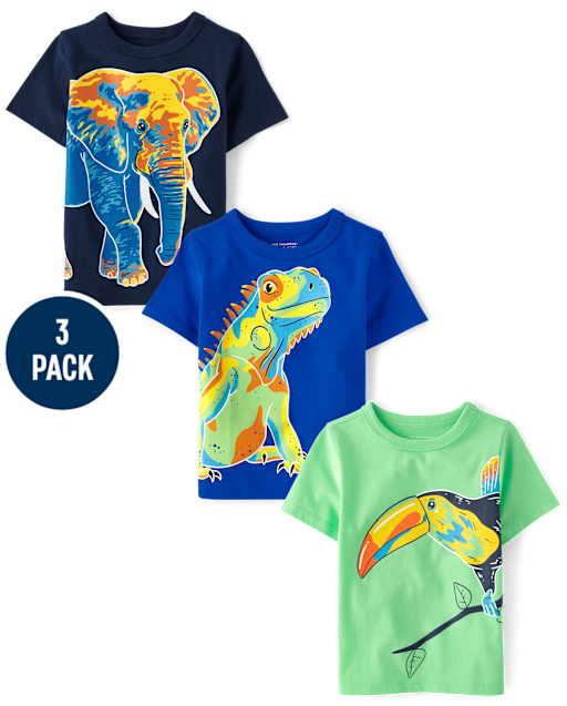 Lot de 3 t-shirts à imprimé animal pour bébé et tout-petit garçon