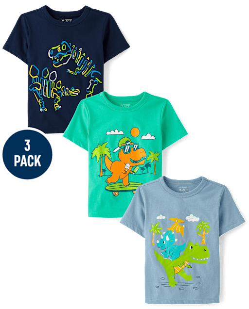 Lot de 3 t-shirts à imprimé dinosaure pour bébé et tout-petit garçon