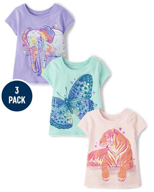 Lot de 3 t-shirts à imprimé animal pour bébés et petites filles