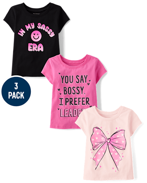 Lot de 3 t-shirts graphiques à nœud pour bébés et petites filles