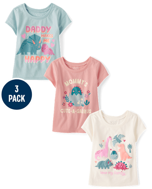 Lot de 3 t-shirts à imprimé dinosaure pour bébés et petites filles