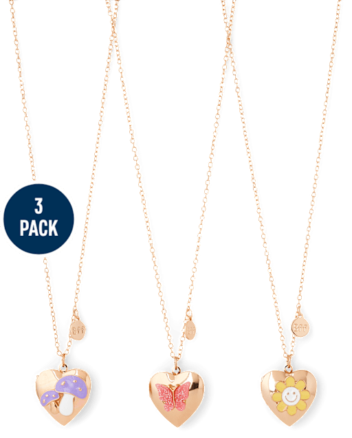 Girls Butterfly BFF Locket Necklace 3-Pack