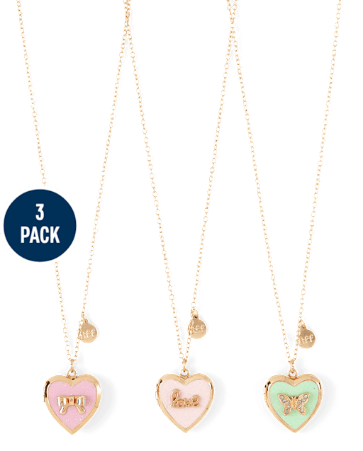 Girls Bow BFF Locket Necklace 3-Pack